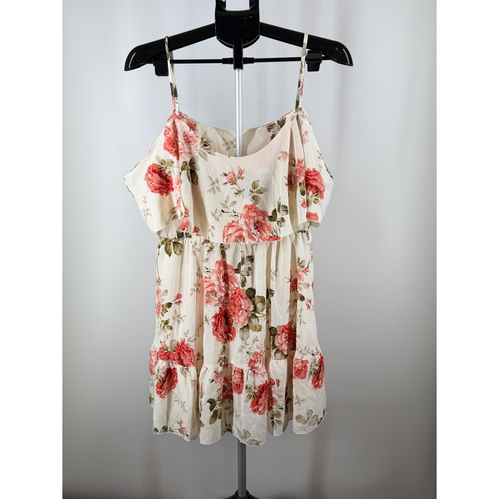 Floral Cold Shoulder Ruffle Mini Dress Cream Pink Rose XL 12